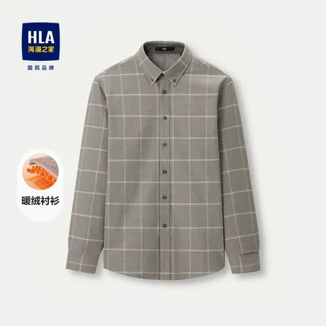 HLA/海澜之家暖绒长袖衬衫2023秋冬新款尖领加厚保暖格纹上衣男商品大图