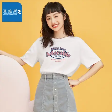 真维斯Z+短袖夏季女款2023新款宽松休闲舒适潮流字母印花街头T恤图片
