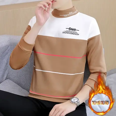 春秋冬季长袖T恤男生潮流加绒加厚初中学生打底小衫外穿上衣服T桖图片