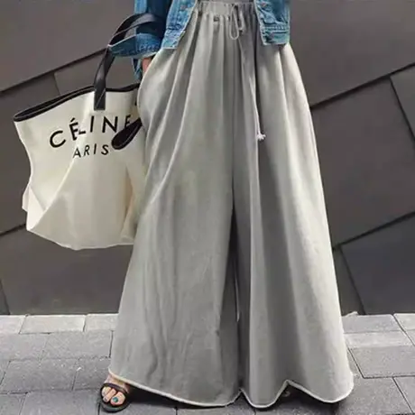 纯诗曼新款女装半身阔腿卫裤女韩版宽松大码松紧腰休闲高腰长裤潮图片