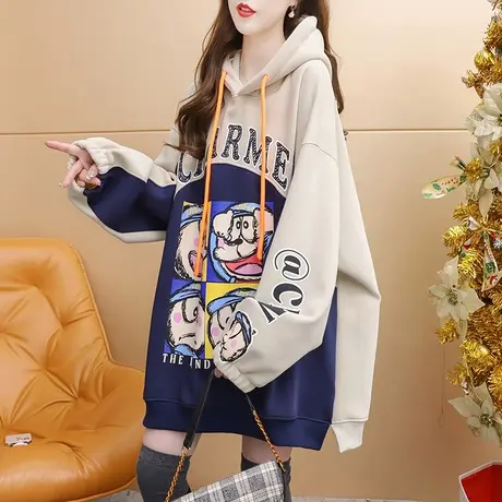 加绒加厚连帽卫衣女中长款2024新款早春季爆款洋气宽松设计感外套图片