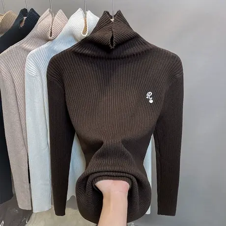 高领毛衣女堆堆领打底衫2023秋冬新款套头外穿针织衫内搭修身上衣商品大图