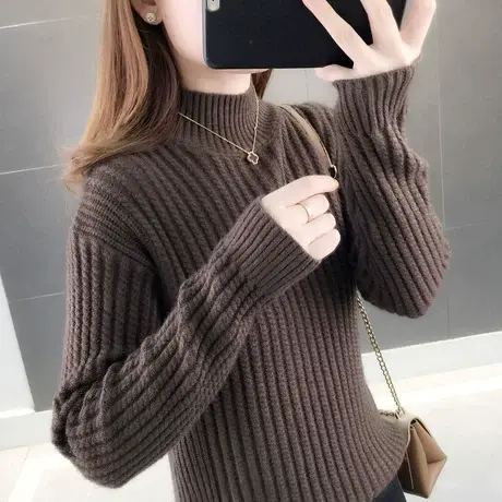 2023秋冬新款半高领毛衣女套头加厚修身打底毛衣长袖内搭针织衫女商品大图