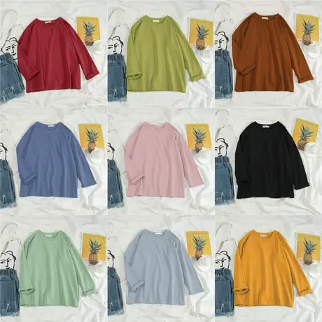 2024新款女春秋季韩版洋气纯色宽松内搭ins网红打底衫上衣长袖t恤商品大图