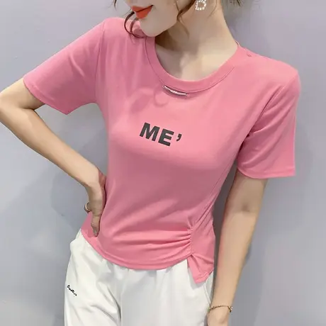 不规则T恤女短袖夏装设计感小众上衣小个子高腰短款丅恤半袖ins潮图片