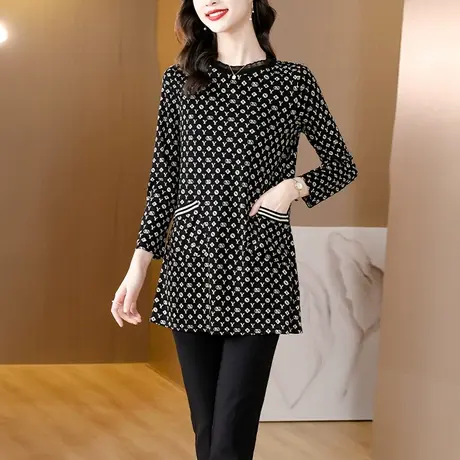 中长款加绒加厚打底衫女2023秋冬新款洋气妈妈装上衣宽松遮肉小衫商品大图