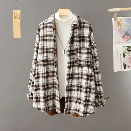 常规款加绒加厚衬衫外套女士宽松大码秋冬季2024新款外搭保暖衬衣图片