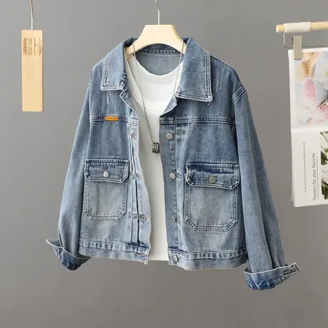短款宽松牛仔外套女2024春秋新款休闲设计感小众夹克小个子上衣潮图片