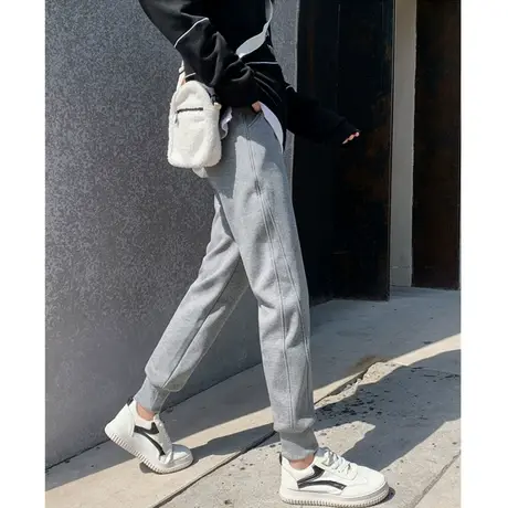 运动裤女秋冬季加绒加厚小个子卫裤显瘦外穿直筒哈伦休闲束脚长裤图片