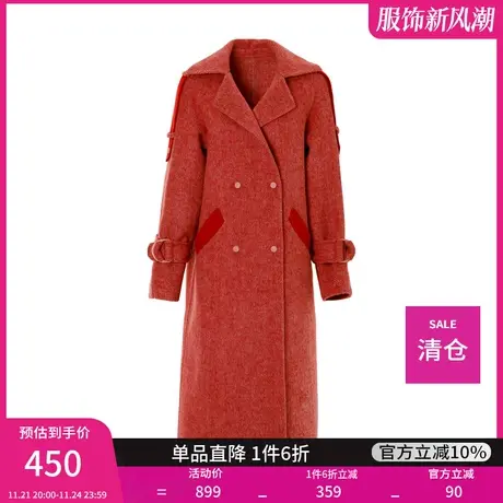 清仓DPLAY德帕拉秋装冬款复古翻领双排扣系带双面羊毛呢大衣图片