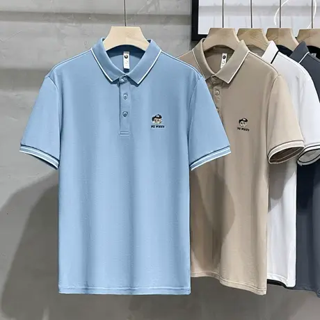 学院风小熊刺绣短袖polo衫男潮牌翻领t恤2023新款夏季青年半袖T恤商品大图