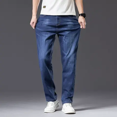 冬季大码弹力宽松牛仔裤男加肥加大码直筒高腰百搭休闲柔软长裤子商品大图