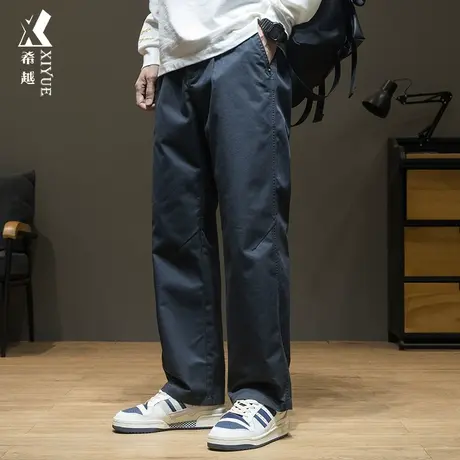希越蓝灰色休闲裤子男直筒长裤2025夏季新款男士宽松大码工装男裤图片