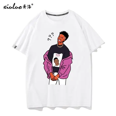 秀洛网红黑人问号脸T恤尼克杨短袖欧美潮牌篮球运动潮流体恤图片