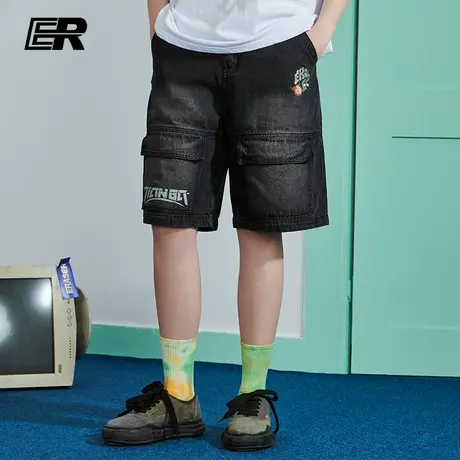 ER&天霸联名直筒牛仔短裤时尚潮牌大口袋五分裤图片