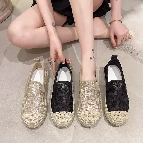 老北京布鞋女夏季一脚蹬懒人鞋透气网鞋软底舒适网面渔夫鞋旅游鞋图片