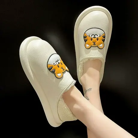 包跟棉拖鞋女可爱卡通老虎室内家居冬天加绒厚底防滑防水保暖棉鞋商品大图