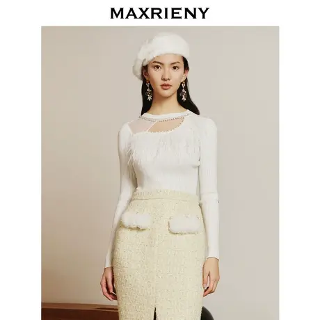 MAXRIENY法式复古针织衫女装秋冬新款冬显瘦镂空设计打底衫图片