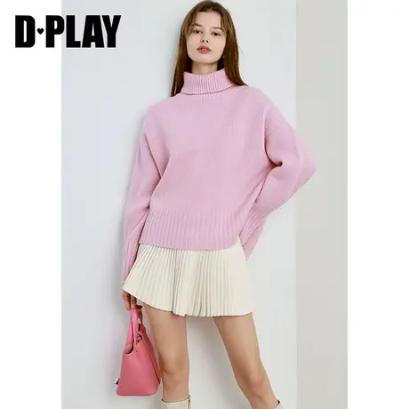 DPLAY冬轻奢100羊毛粉色高领长袖保暖加厚针织套头毛衣图片