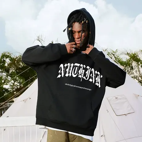 Nuthink美式420g重磅加绒加厚连帽卫衣男保暖宽松街头春季外套潮商品大图