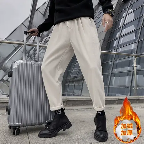 冬季休闲裤加绒灯芯绒休闲裤快手潮牌纯色百搭加厚保暖ins男裤商品大图