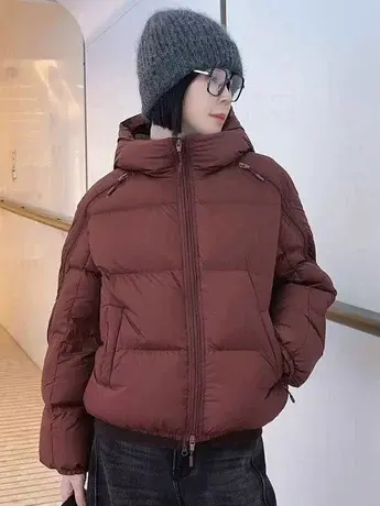 欧货设计感袖拉链羽绒服2023冬季新款时尚加厚白鸭绒面包服短外套图片