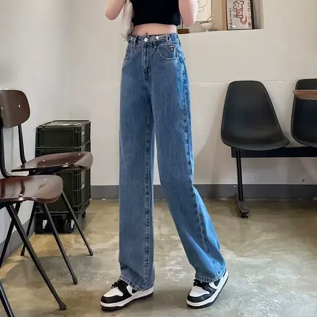 唐狮春秋季新款女牛仔裤宽松高腰阔腿裤显瘦时尚百搭潮流裤子女TJ图片