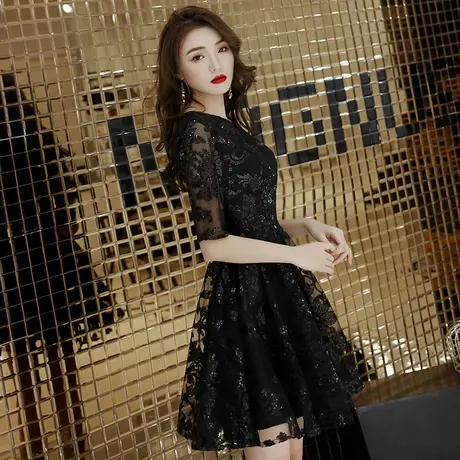 年会黑色小晚礼服裙女2024新款平时可穿宴会气质主持人短款高级感图片