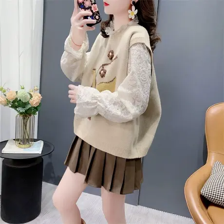 针织马甲背心女春季2024新款韩版百搭洋气减龄设计感无袖坎肩马夹商品大图