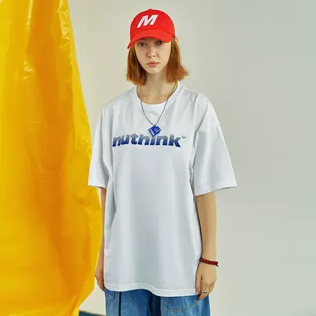 Nuthink美式潮牌刺绣字母T恤男潮中性风潮流短袖宽松大码半袖上衣商品大图