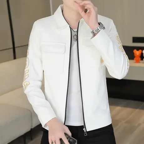 男士简约刺绣外套春秋季韩版男装上衣潮流春装休闲痞帅气工装夹克商品大图