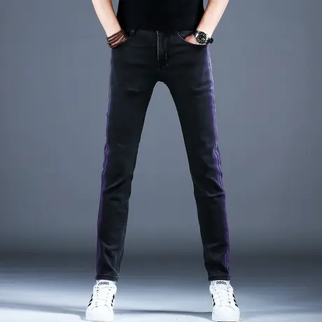 高端潮牌时尚个性牛仔裤男款小脚修身弹力2024新款春秋季裤子潮流商品大图