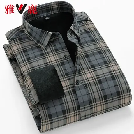 雅鹿加绒衬衫男2024冬季新款保暖衬衫中青年休闲格子厚款长袖衬衫商品大图