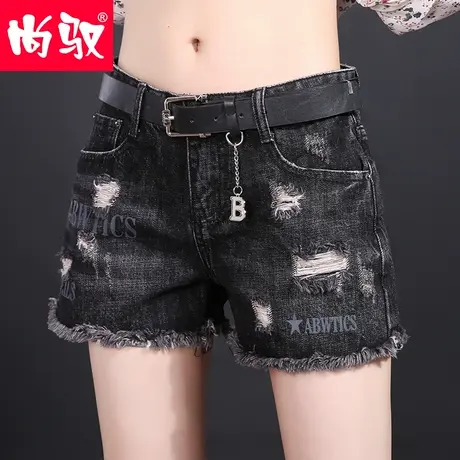黑色牛仔短裤夏季女夏天薄款2024年新款宽松高腰a字大码网红热裤商品大图