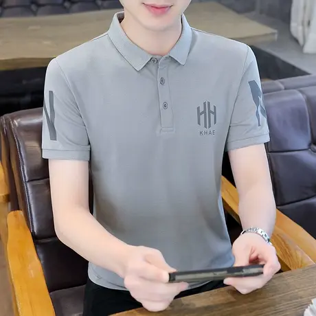 2023纯棉休闲翻领polo衫男青年潮牌夏季短袖t恤男士新款修身汗衫商品大图