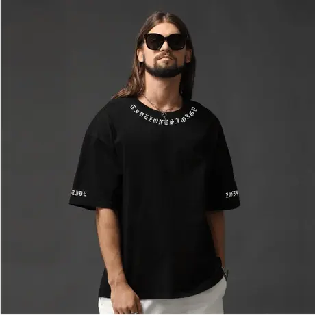 Ohlyah短袖T恤圆领字母印花夏季潮流简约纯棉宽松男女情侣肥佬装商品大图