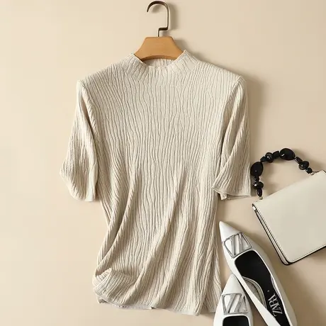 清仓！春装针织打底衫莫代尔套头半高领中袖内搭韩版上衣毛衣女图片