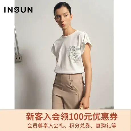 恩裳夏季时尚简约别致图案印花宽松棉质设计感T恤女薄款图片