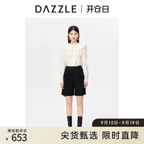 刘雯同款DAZZLE地素奥莱 春季黑色羊毛混纺西装短裤女商品大图