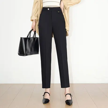 黑色西装裤女小脚裤2023秋季新款小个子气质显瘦直筒烟管裤休闲裤商品大图