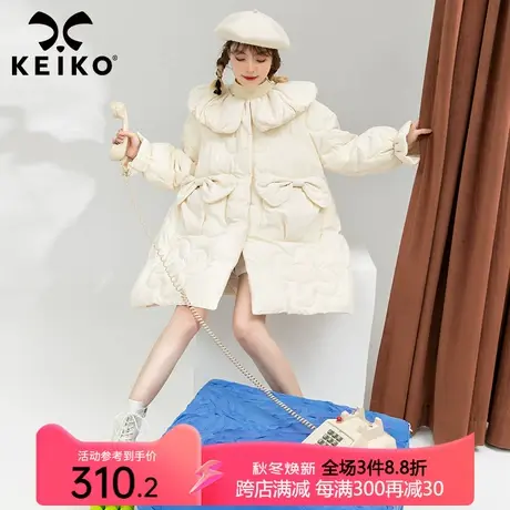 KEIKO 甜美风别致绗花棉衣棉服女2023冬季日系中长款加厚外套商品大图