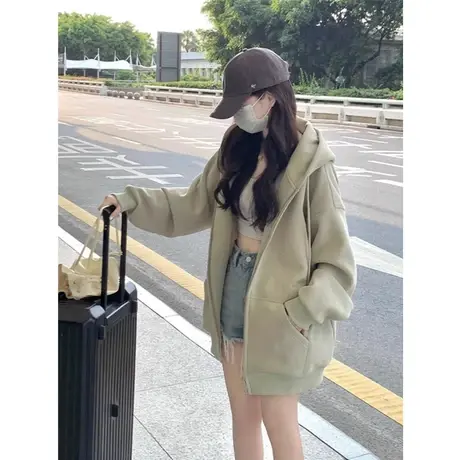 oversize连帽开衫卫衣女春秋薄款宽松慵懒风休闲拉链上衣外套即墨商品大图