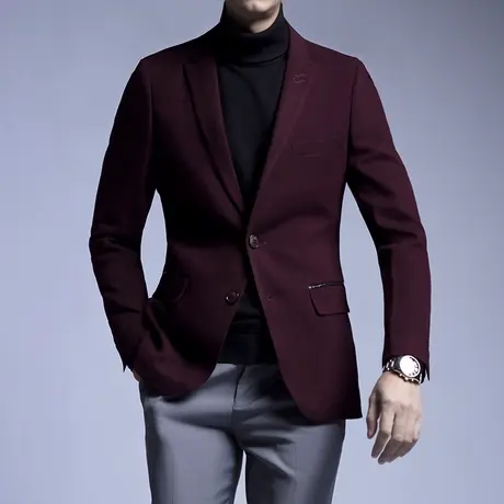 SENO秋冬新款西装外套男商务休闲单西服韩版羊毛加绒保暖西服商品大图