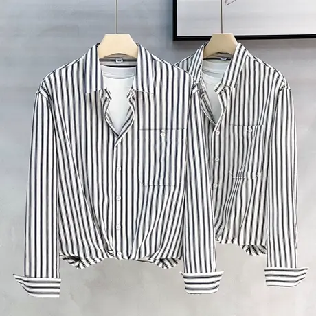 条纹衬衫男高级感时尚商务男士衬衣长袖宽松春秋2023新款男装上衣商品大图