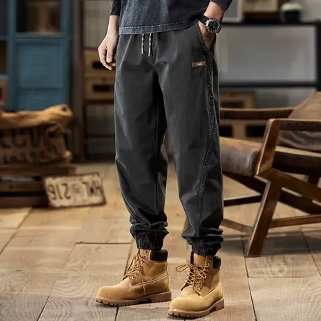 时尚潮流秋冬复古男士纯色直筒宽松大码长裤百搭休闲舒适工装裤商品大图