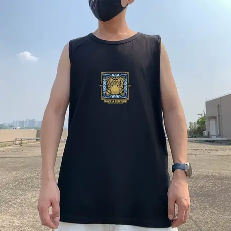 夏季纯棉无袖t恤背心男宽松潮牌ins坎肩短袖男生运动大码男装潮商品大图