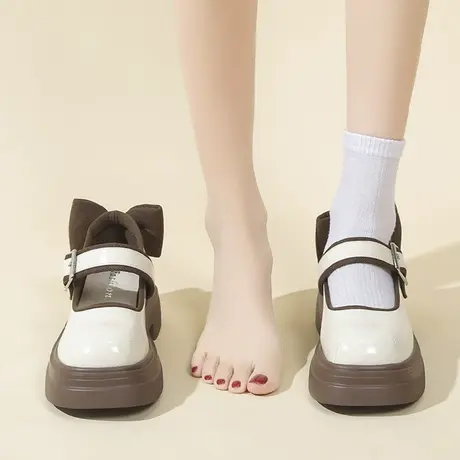 白色玛丽珍女鞋春秋小皮鞋2023新款复古鞋子厚底小香风蝴蝶结单鞋商品大图