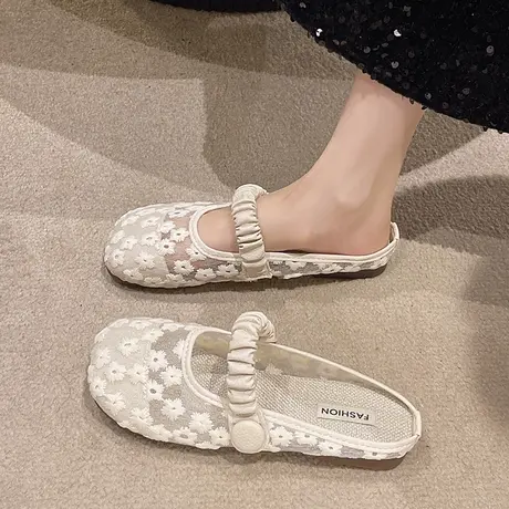 玛丽珍拖鞋夏季透气网面孕妇鞋平底豆豆渔夫鞋仙女配裙子包头半托图片