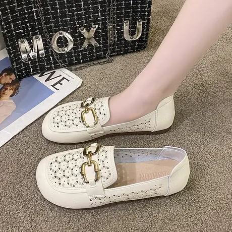 妈妈单鞋女老北京皮鞋夏季一脚蹬平底舒适休闲鞋中年透气懒人鞋子图片