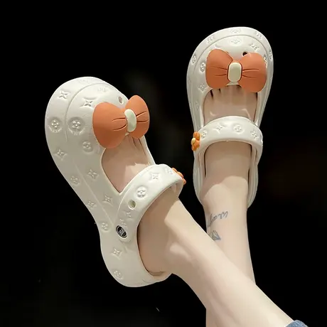 少女心玛丽珍洞洞鞋女夏天厚底外穿可爱蝴蝶结印花包头两穿凉拖鞋商品大图